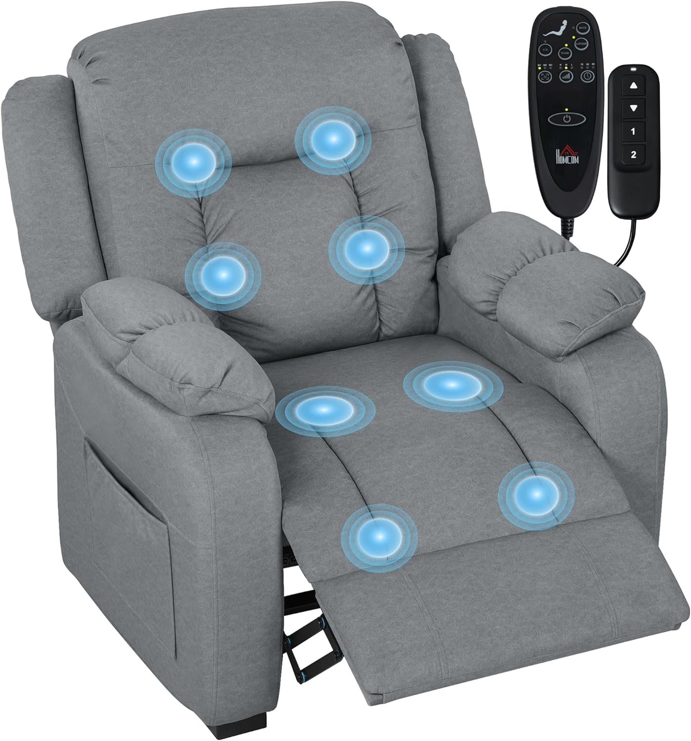 HOMCOM Massage Recliner Chair with Pet-Friendly Fabric, Power Recliner, Reclining Chair with Quiet Motor, Remote, Side Pockets, 2 Memory Positions for Living Room, Grey