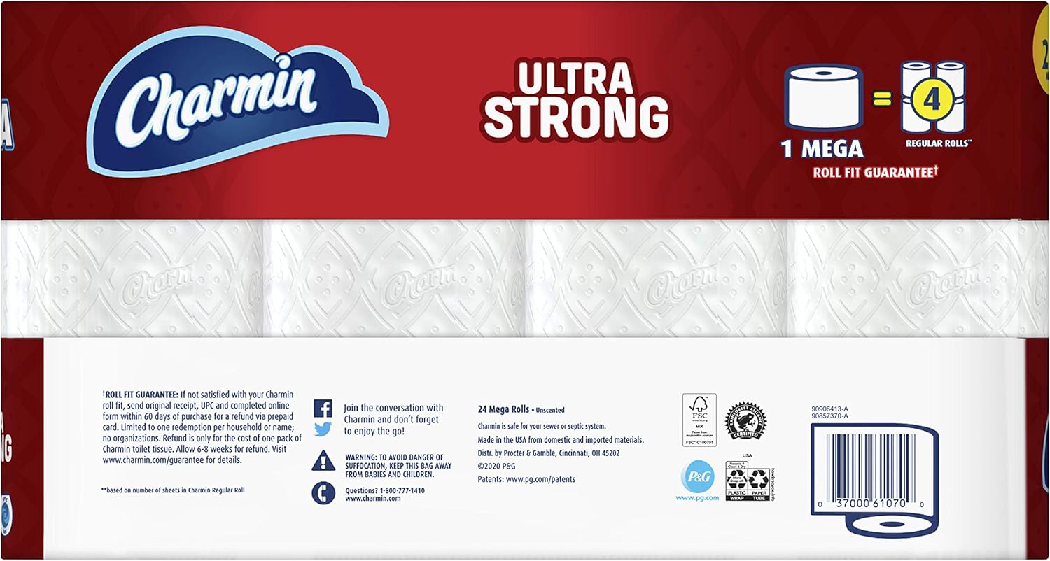 Charmin Ultra Strong Toilet Paper, 24 Mega Rolls = 96 Regular Rolls