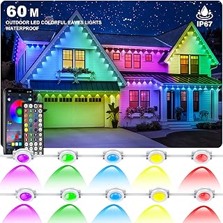 INZIDOL Permanent Outdoor Lights,60m RGB Waterproof Eaves Lights, Party Daily RGB Roof Edge Lighting with App Control and …