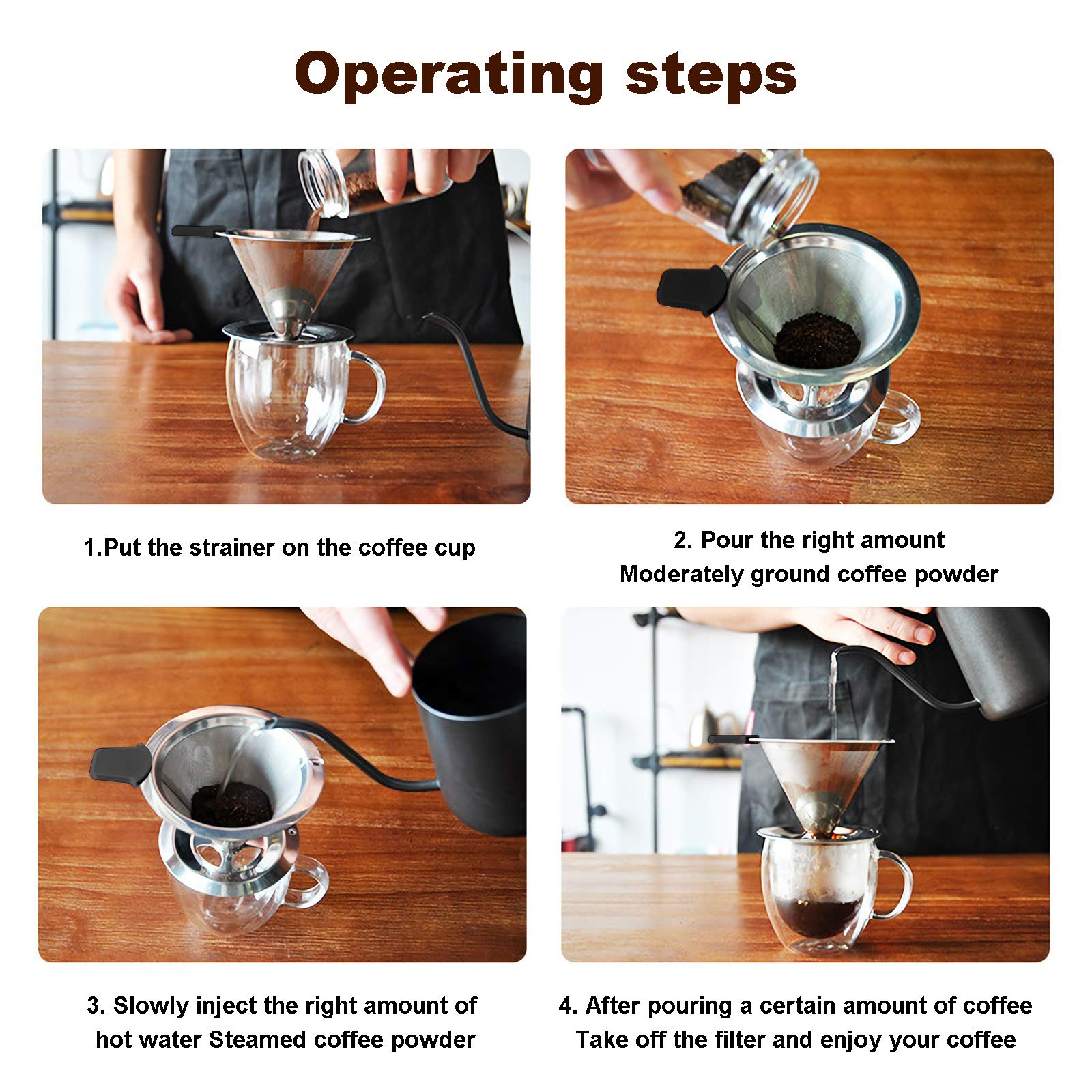 Filtro da caffè riutilizzabile in acciaio inox, filtro permanente per caffè a tazza singola, filtro manuale in acciaio inox con capacità estraibile per 6 tazze