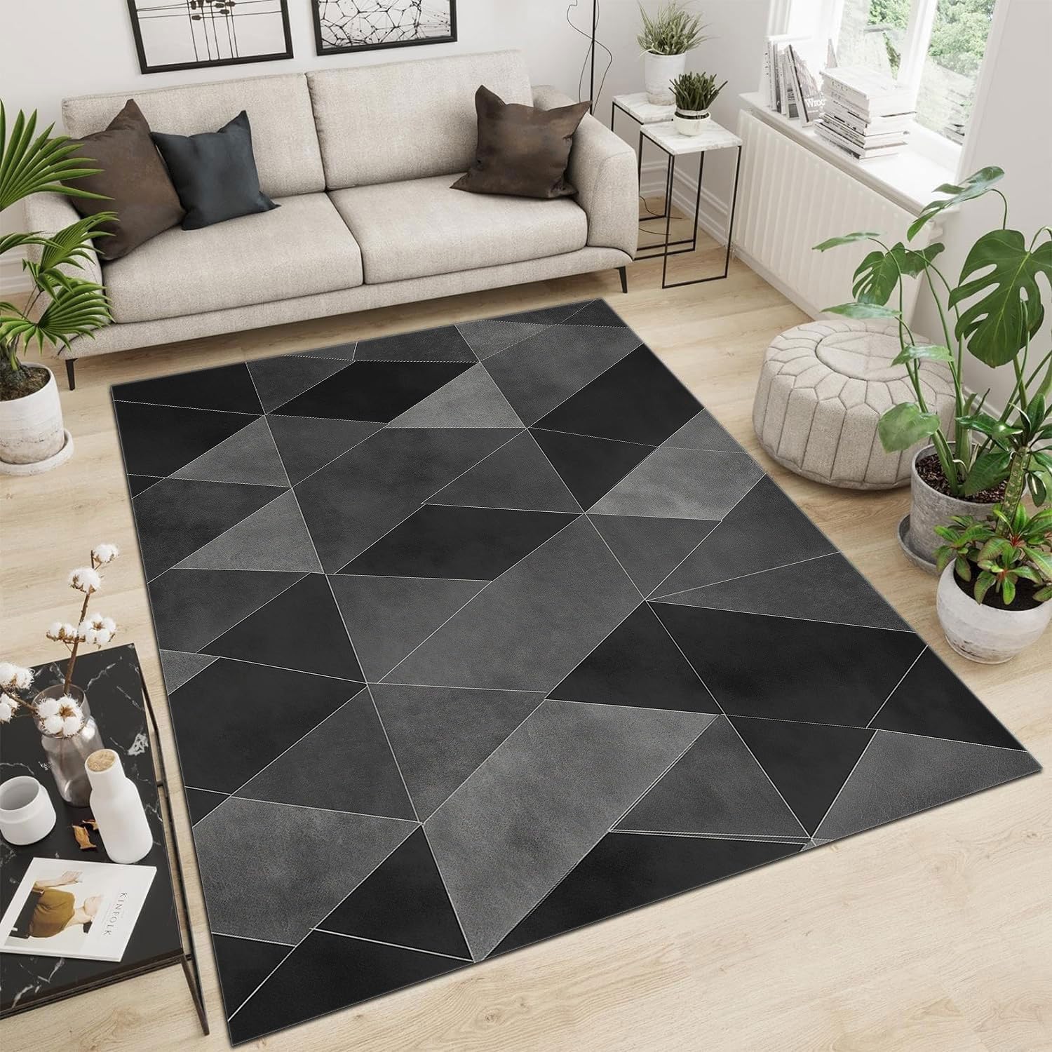 Ciemnoszara flanelowa bieżnia geometria trójkąt wzór bieżni salon Chambre Salle à Manger zmywalna bieżnia na bieżnię 120 x 170 cm anty-zgnieciona pula Court nadruk z tapisu