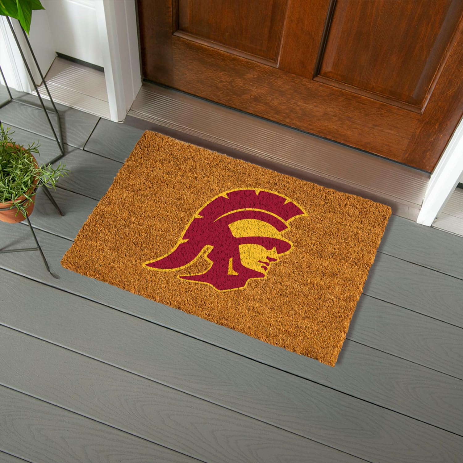 NCAA University of Southern California Natural Coir Doormat, Official Full Color Team Logo, 28 x 16 Inches, Non Slip Back, Indoor Outdoor Front Door