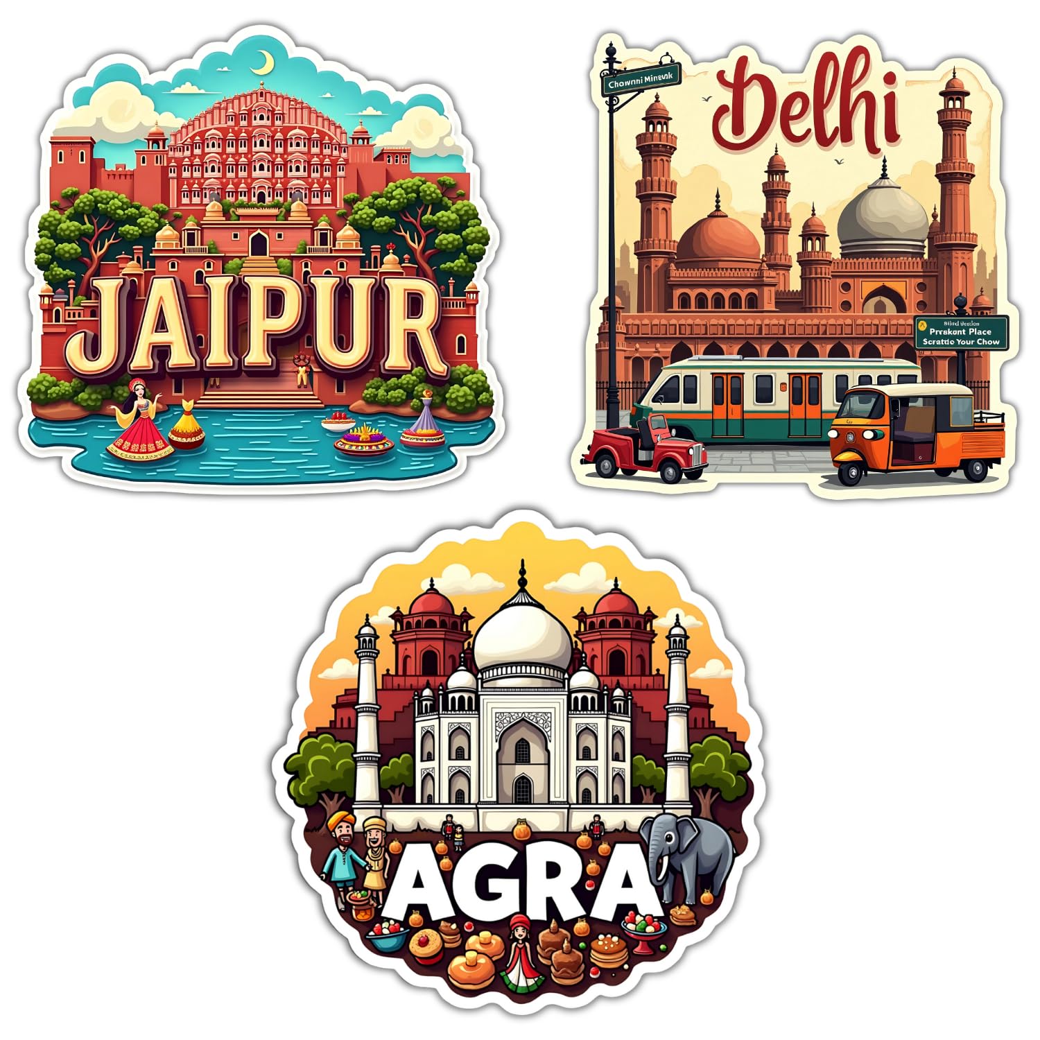 Naxon Delhi, Agra, Jaipur Souvenir Wooden Fridge Magnet Set (Pack of 3, 3x3 Inch) | Golden Triangle India Theme Printed Refrigerator Magnets | Travel Souvenir Gift & Stylish Kitchen Home Decor-image-8