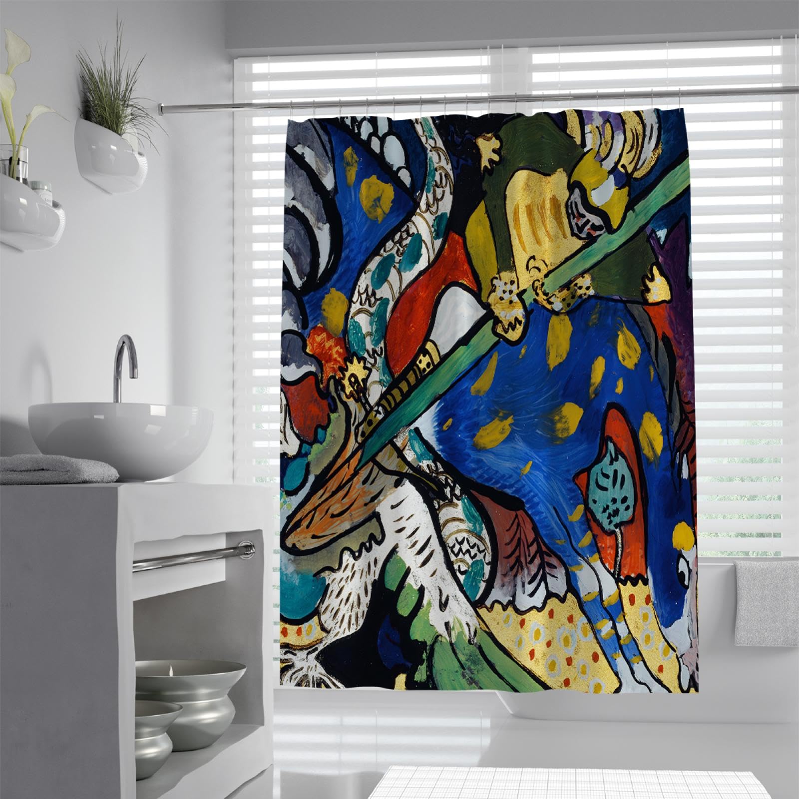 moderno tende Da Doccia Astratta Fantasia Espressionismo Arte Tessuto Poliestere Arredo Bagno Set con 12 ganci, blu 200x220cm