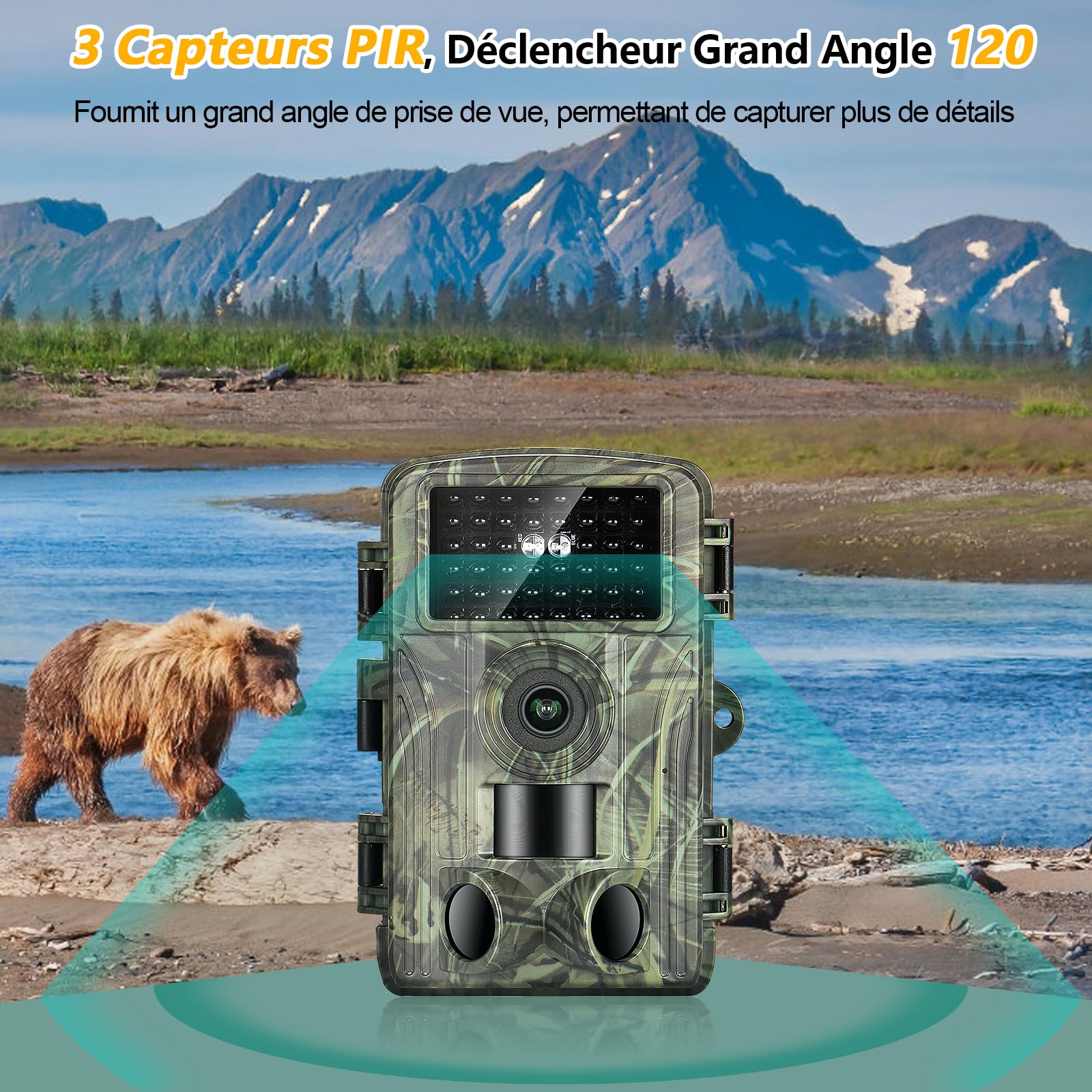 Caméra de Chasse 4K 60MP Camera Chasse WiFi, Piege Photographique avec Carte SD 32GB Caméra Infrarouge Vision Nocturne Animaux Étanche IP66 Camera Suiveuse Exterieur