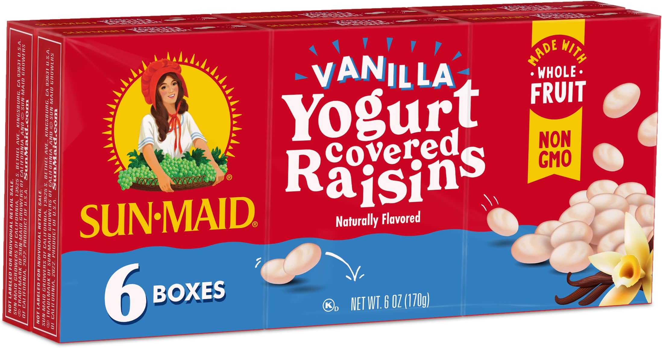 Sun-Maid | Yogurt Covered Raisin Snacks | Vanilla | 1 Ounce Snack-Size For Kids (6 Total)
