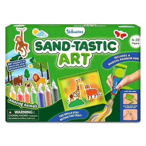 Skillmatics Sand Art Activity - Mess-Controlled DIY Animal Craft Kit with 50+ Colourful Stickers, Creative Arts & Crafts for Kids, Fun Hands-On Activity, Gifts for Ages 4, 5, 6, 7, 8, 9, 10