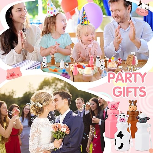 Miniatura 5 de RoundFunny Paquete de 72 burbujas de animales de granja con bolsas y tarjetas de agradecimiento, suministros para fiesta de cumpleaños, incluye