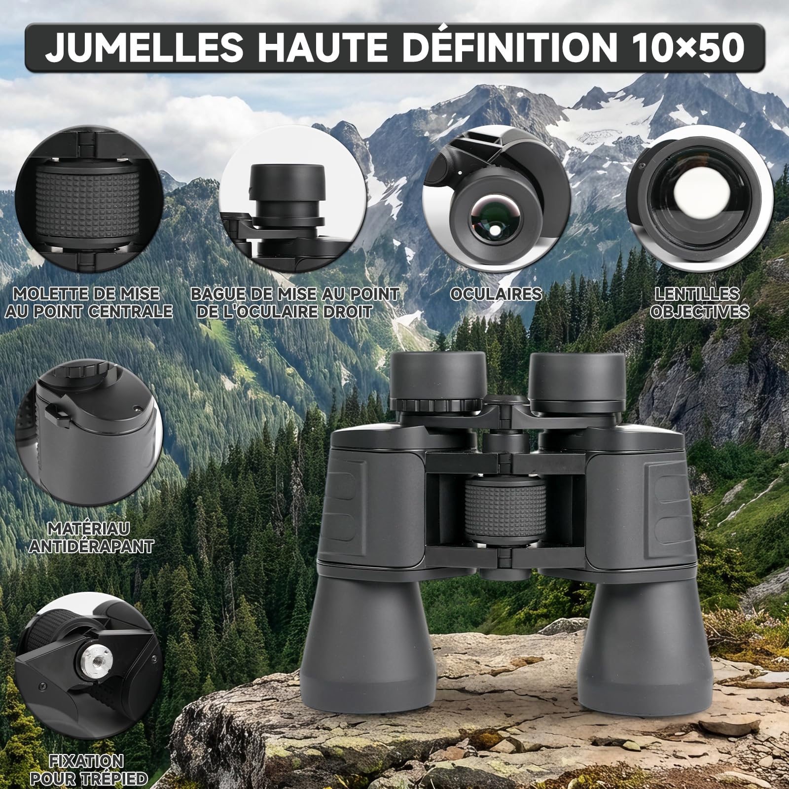 Jumelles Adultes 10x50 Compact pour l'Ornithologie | Jumelles Adultes Puissante pour Observation des Oiseaux,HD Portables étanches pour Football, Concerts
