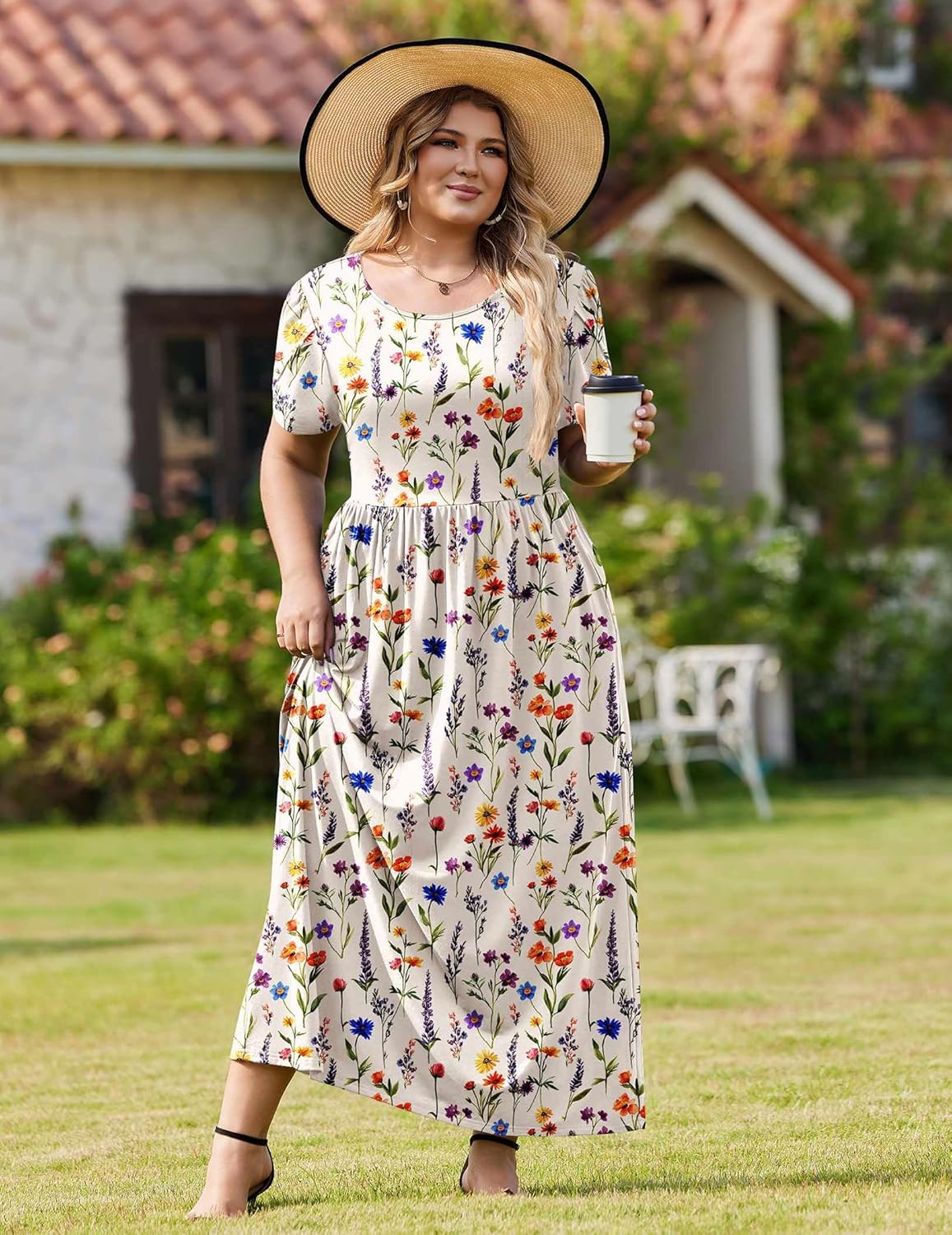 IN'VOLAND Plus Size Maxi Dresses for Women Summer Petal Short Sleeve Dress Casual Loose Flowy Long Sundress with Pockets - Image 2