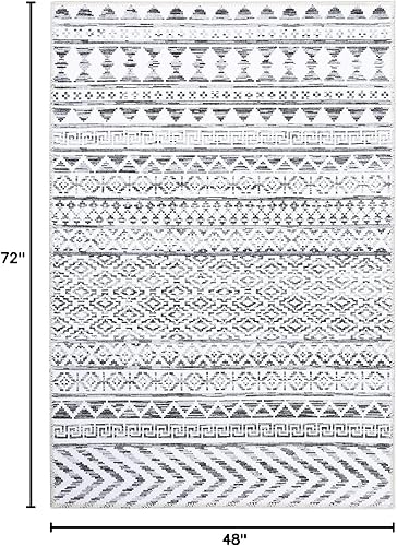 Miniatura 2 de JOLENE.K Alfombra lavable de estilo bohemio para sala de estar, antideslizante, geométrica, de 4 x 6 pies, estilo bohemio, moderno, resistente a las