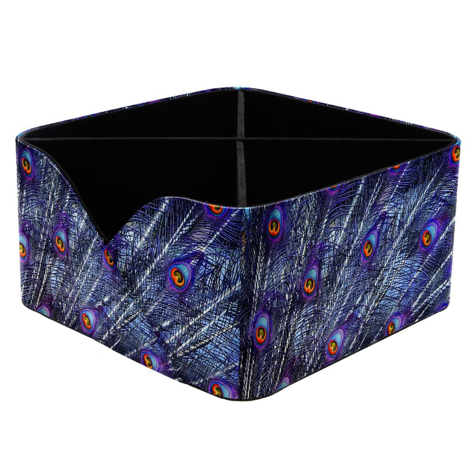 KengjuTesu Peacock Feathers Desktop Organizer Pen Holder, Rectangular Pencil Cup for Office, Study and Makeup Stations