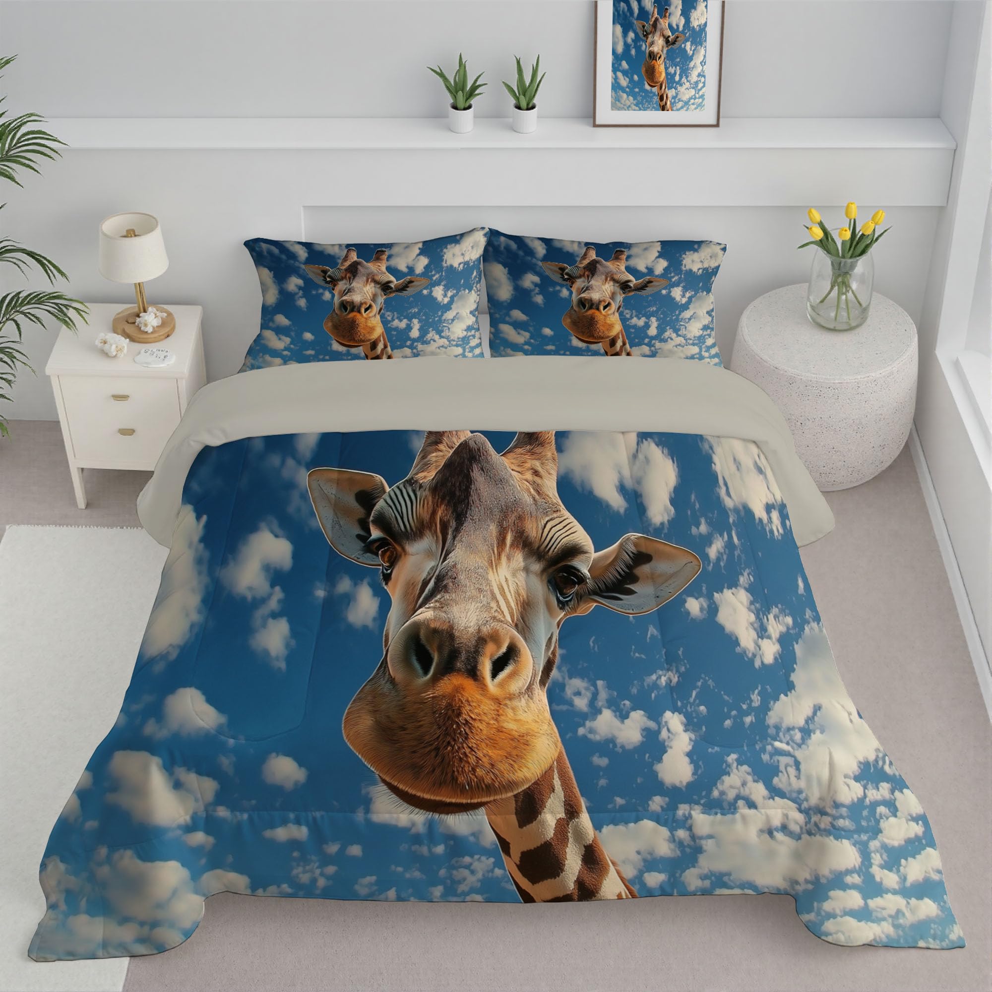 Couette 140x200 cm girafe bleue pour une chambre d'enfant douce et moderne