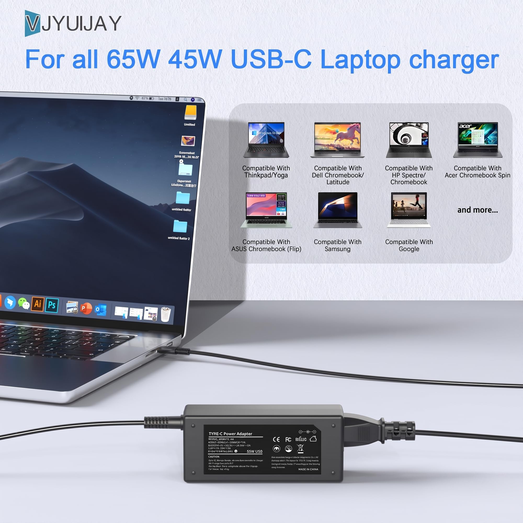 Cargador para portátil Acer Chromebook 65W 45W USB C Fast Power Adapter School