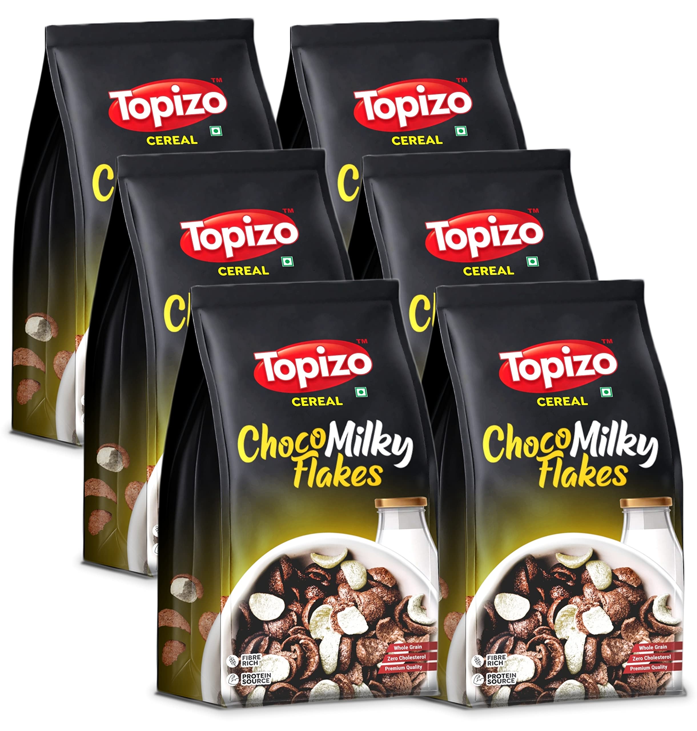 Topizo Cereal Choco Milky Flakes (Zero Cholesterol Duet Chocos Vanilla Chocos) Pack of 6, 1.2kg