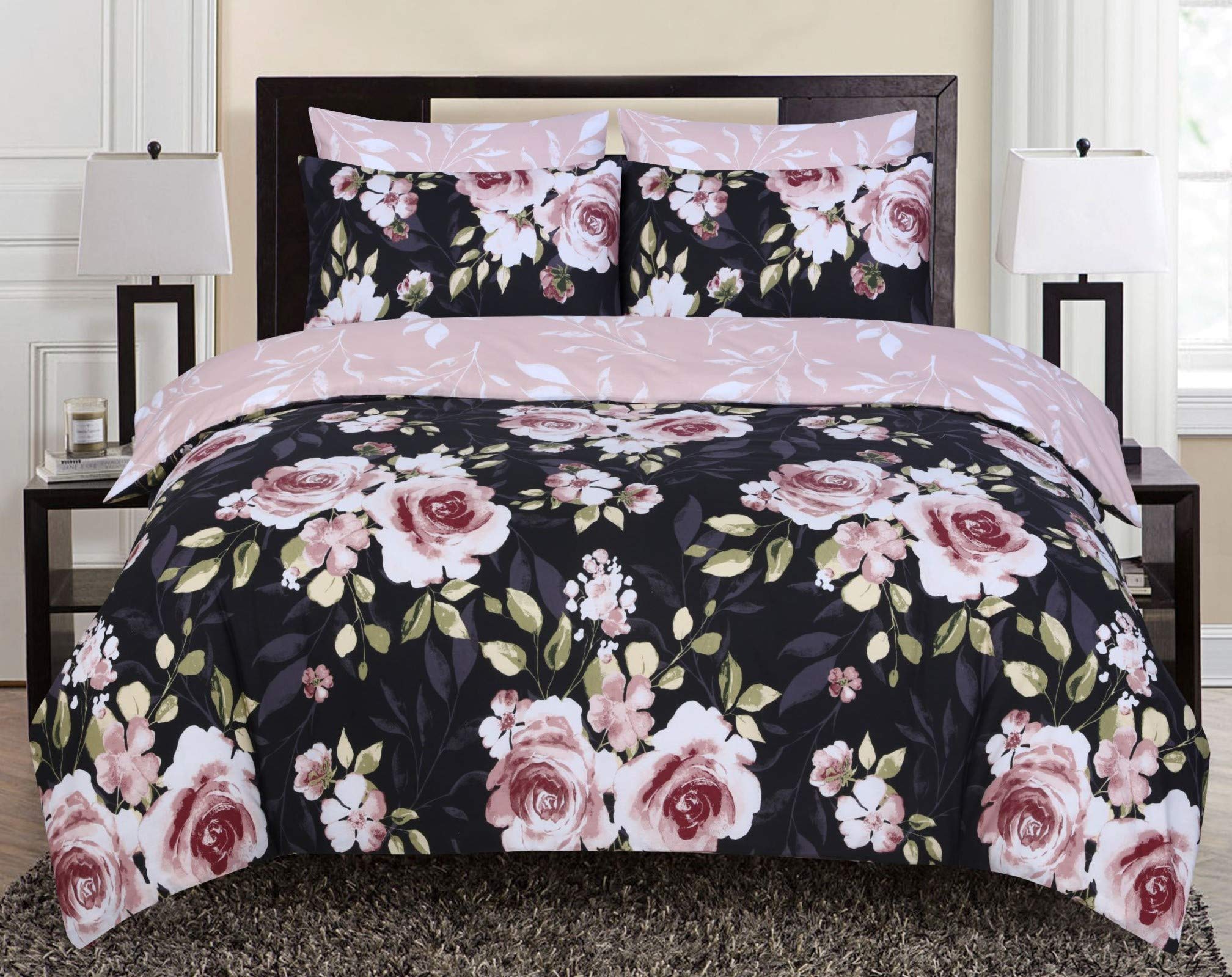 DTEX HOMES Duvet Cover 100% Pure Cotton Reversible Hotel Quality Duvet Set with Pillowcases Easy Care and Super Soft Luxury Bedding Double Duvet set - Double