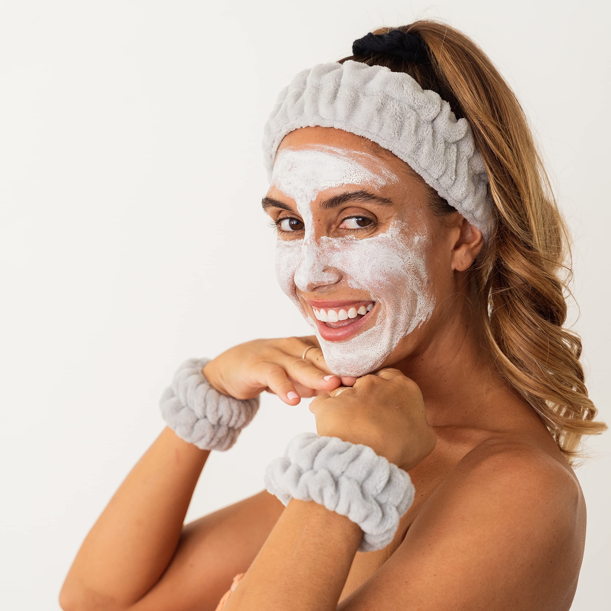 FROG SAC Diadema y pulseras de spa hinchadas para lavar la cara, diademas peludas para el cuidado de la piel para mujeres, accesorios suaves para el cuidado de la piel, accesorios para el cabello para