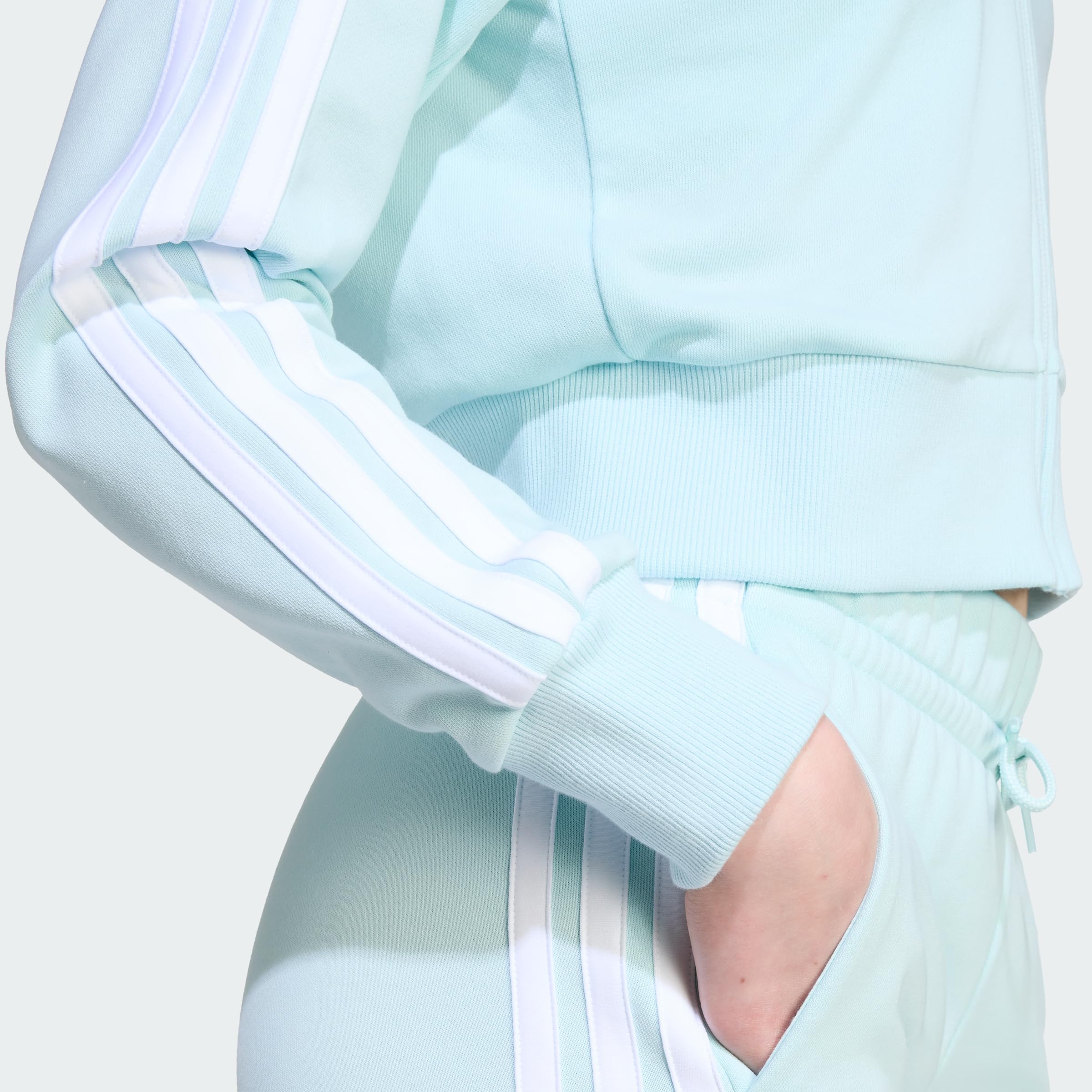 adidas Dziewczynki Essentials Full Zip Crop Hoodie Sweatshirt, Halo Mint/White, 9-10 Years