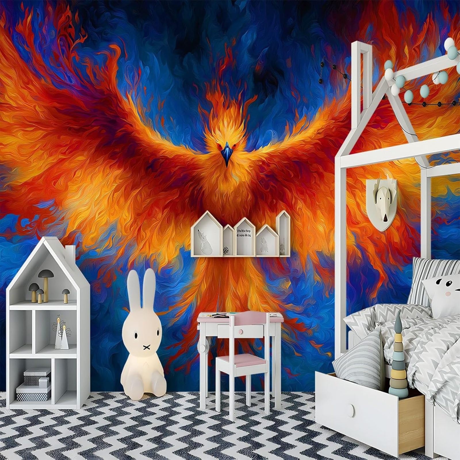 pdghsdkgjh 3D Non-Woven Wallpaper Fantasy Abstract Modern Wall Mural Flames Phoenix, Wall Decoration for Living Room Bedroom - Orange Wallpaper, 250cm x 175cm Stickers - Frameless Painting - Poster
