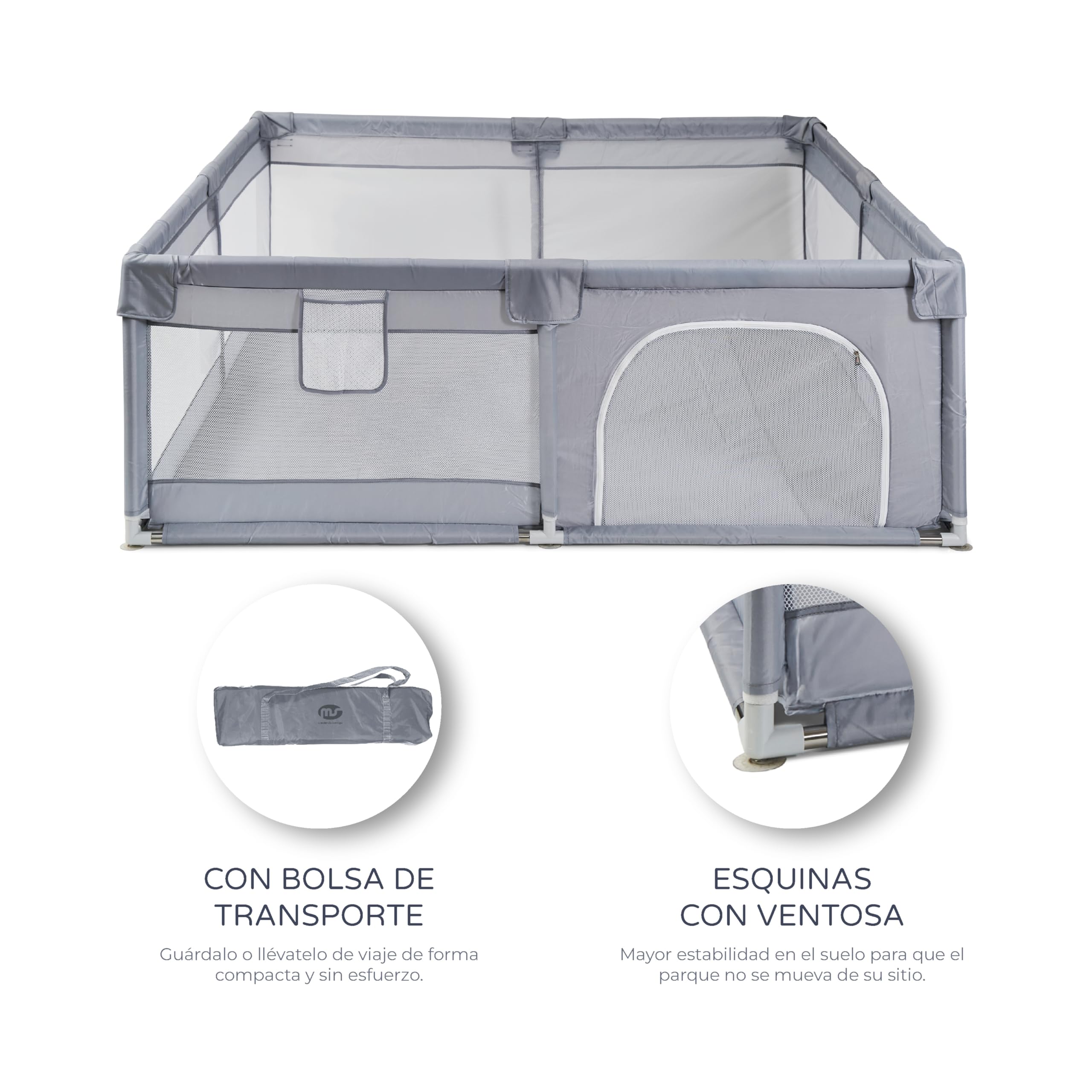 Parque Infantil XXL NYLON - 200x180 - Corralito para bebé plegable - Parque de juegos para bebe Seguro, Con gateras y ventana red - Con ventosas - Fácil Montaje (200 * 180 cm) — view 5