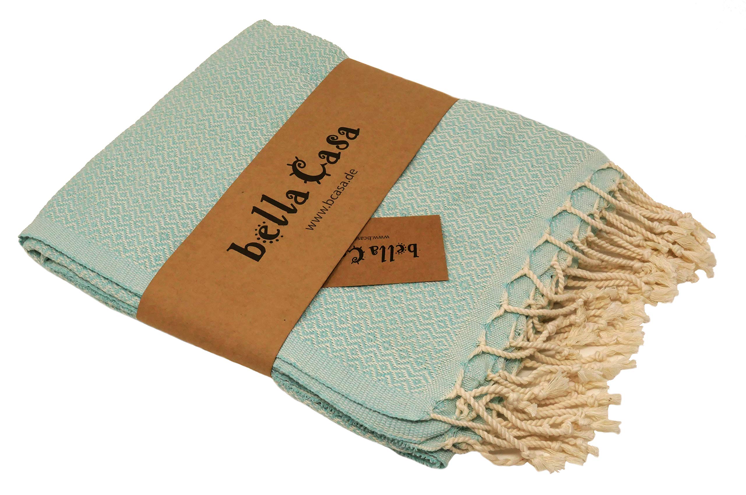 Bella Casa Kelim Hammam Towel Sauna Towel Pestemal Fouta Beach Towel Bath Towel Hand Towel Cotton Backpacker 100 x 180 cm, 100% Cotton, Pastelltürkis, 100 x 180 cm