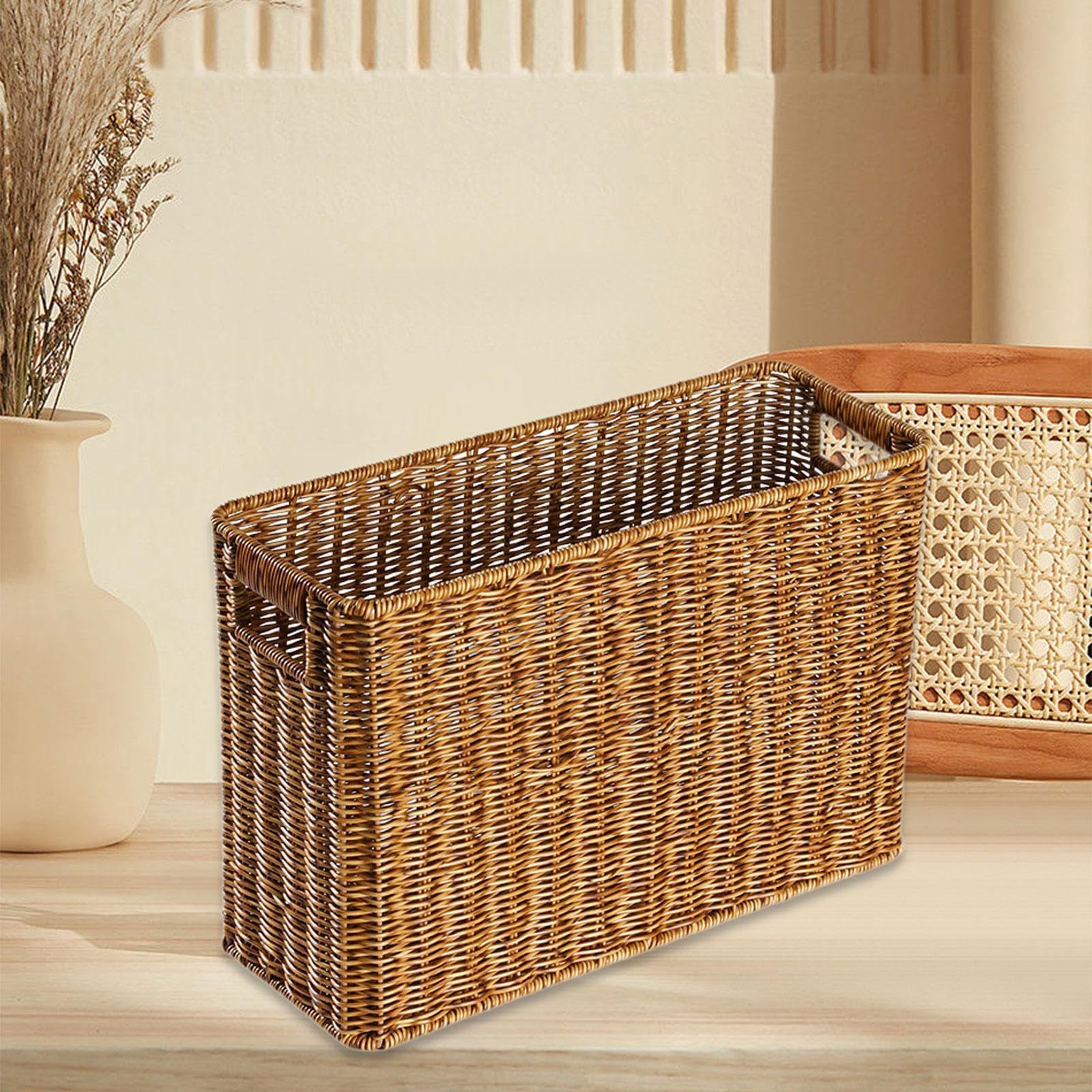 Cesta Estrecha para Almacenar Juguetes, Alta Y Estrecha, con Asa, Color Marrón, para Baño, Sala de Estar, Dormitorio, Hogar, Periódicos, Café Oscuro, Individual