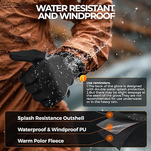 Miniatura 4 de rivmount Guantes de invierno para mujeres y hombres para clima frío, correr, conducir, ciclismo, resistente al agua y pantalla táctil, guantes de