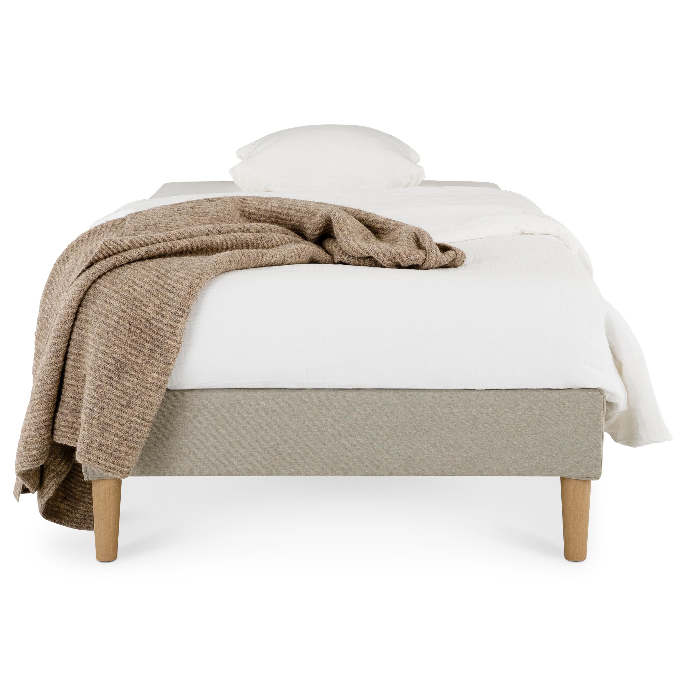 IDIMEX Sommier tapissier PAIMPOL 90 x 190 cm Structure en Bois et revêtement en Tissu Beige, Cadre de lit avec Pieds et sommier à Lattes pour 1 Personne