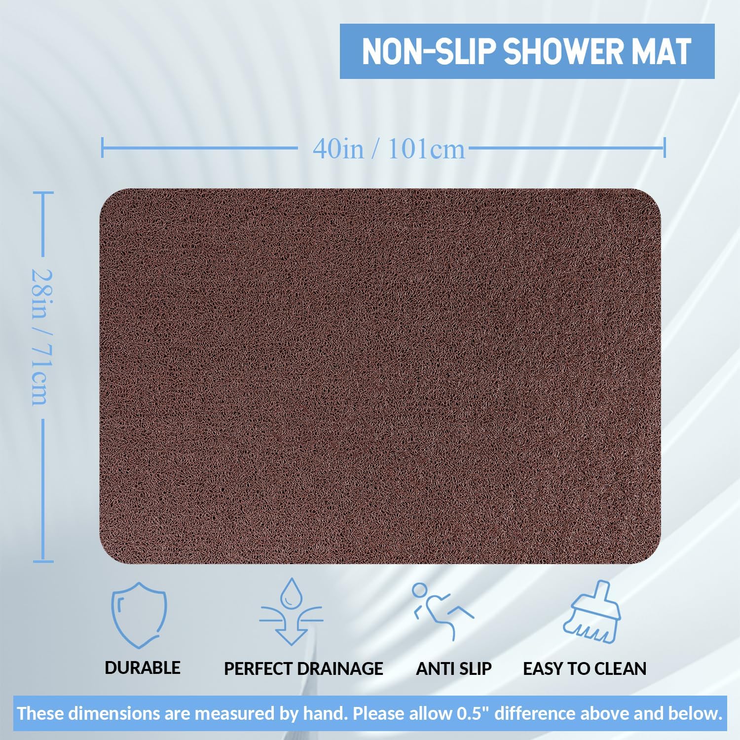 Hargiis Non-Slip Bathtub Mat, Anti Slip Shower Mat, Fast Drying Bathtub Mats, Foot Scrubber Mat, Anti Slip Mat for Tub, Floor, Bathroom, Kitchen, Home, Hotel (Brown 40"×28")