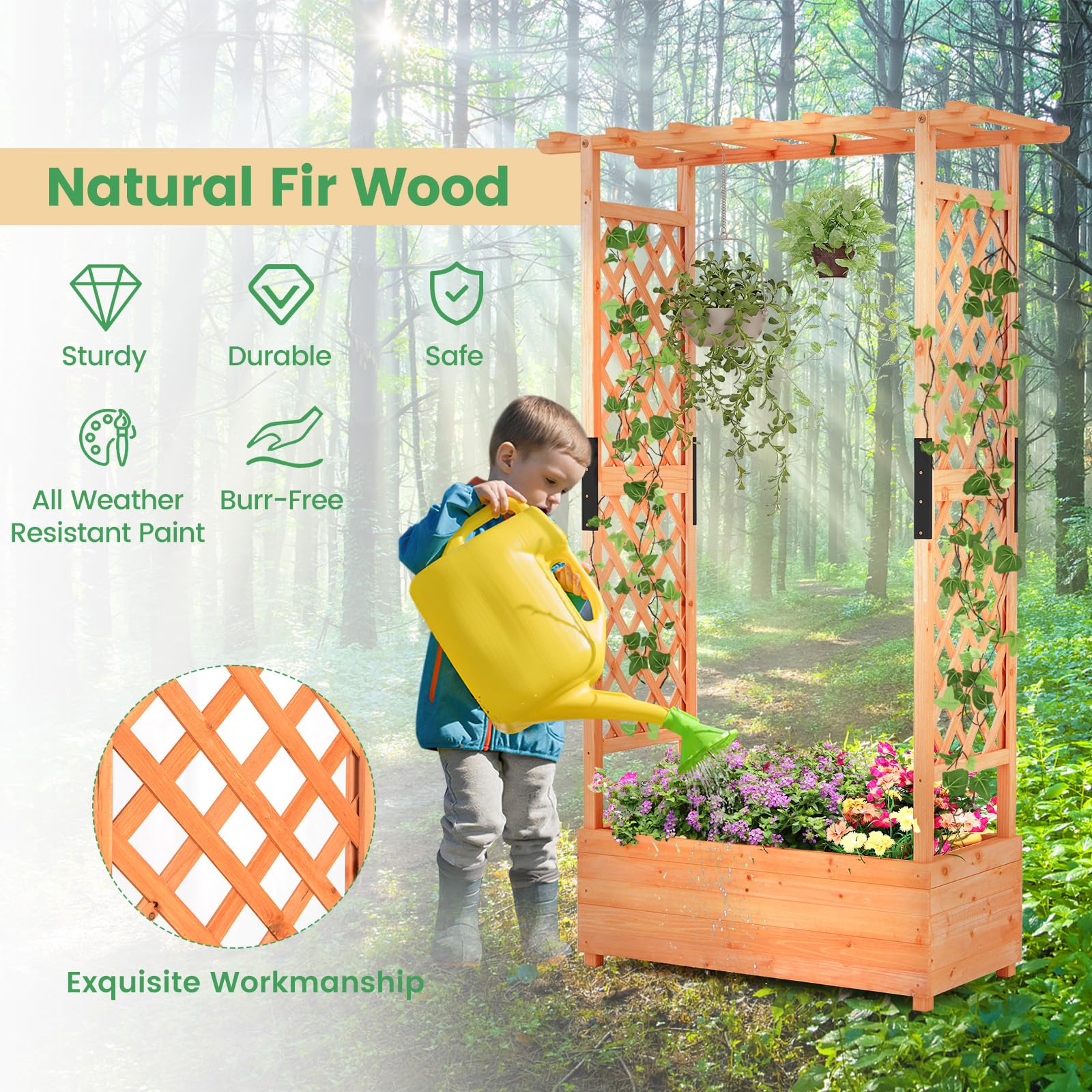 Jardinière à Treillis Bois Sapin – 90x44,5x180 Cm – Bac Avec Drainage
