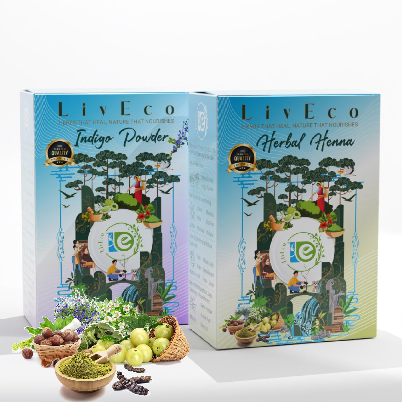 LivEco Herbal Henna and Indigo Powder Combo for Hair Color | Organic 8 Herbs Mix Mehndi and Indigo Pack For Dark Brown/Black Hair Colour | with an Applicator Brush Kit | 300 g (150g each)-picture-32