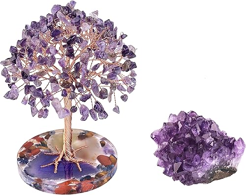 Miniatura 1 de Rockcloud 2 piezas de decoración de escritorio de cristal de amatista para riqueza y suerte, piedra de meditación Reiki para oficina en casa