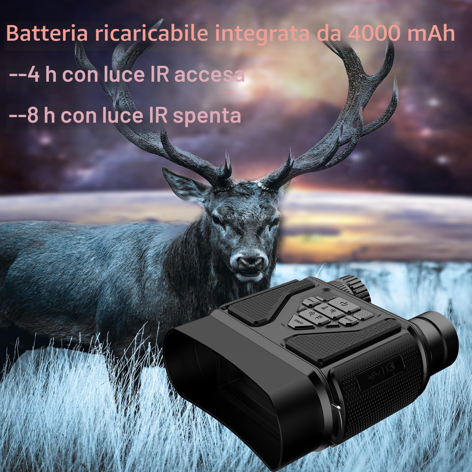 Binocolo Visione Notturna, 32 GB Scheda di Memoria Visore Notturno 3" TFT 8X Digitale Zoom 7-LIVELLI Infrarossi Vista 300M al 100% Buio per la Caccia Osservazione Uccelli e Campeggio