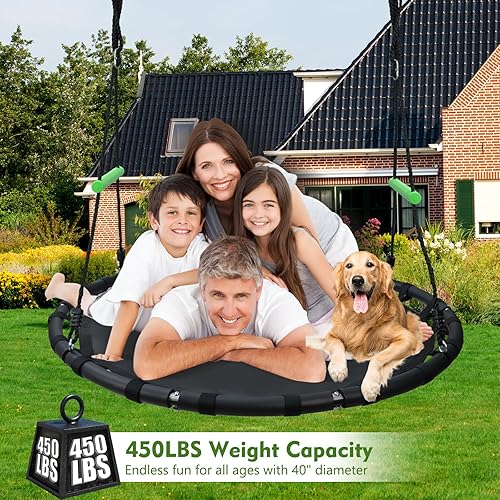 Miniatura 4 de Columpio de platillo de 48 pulgadas de diámetro, marco de acero resistente de 1 pulgada de diámetro y 0.039 in de grosor con cubierta de tubo de