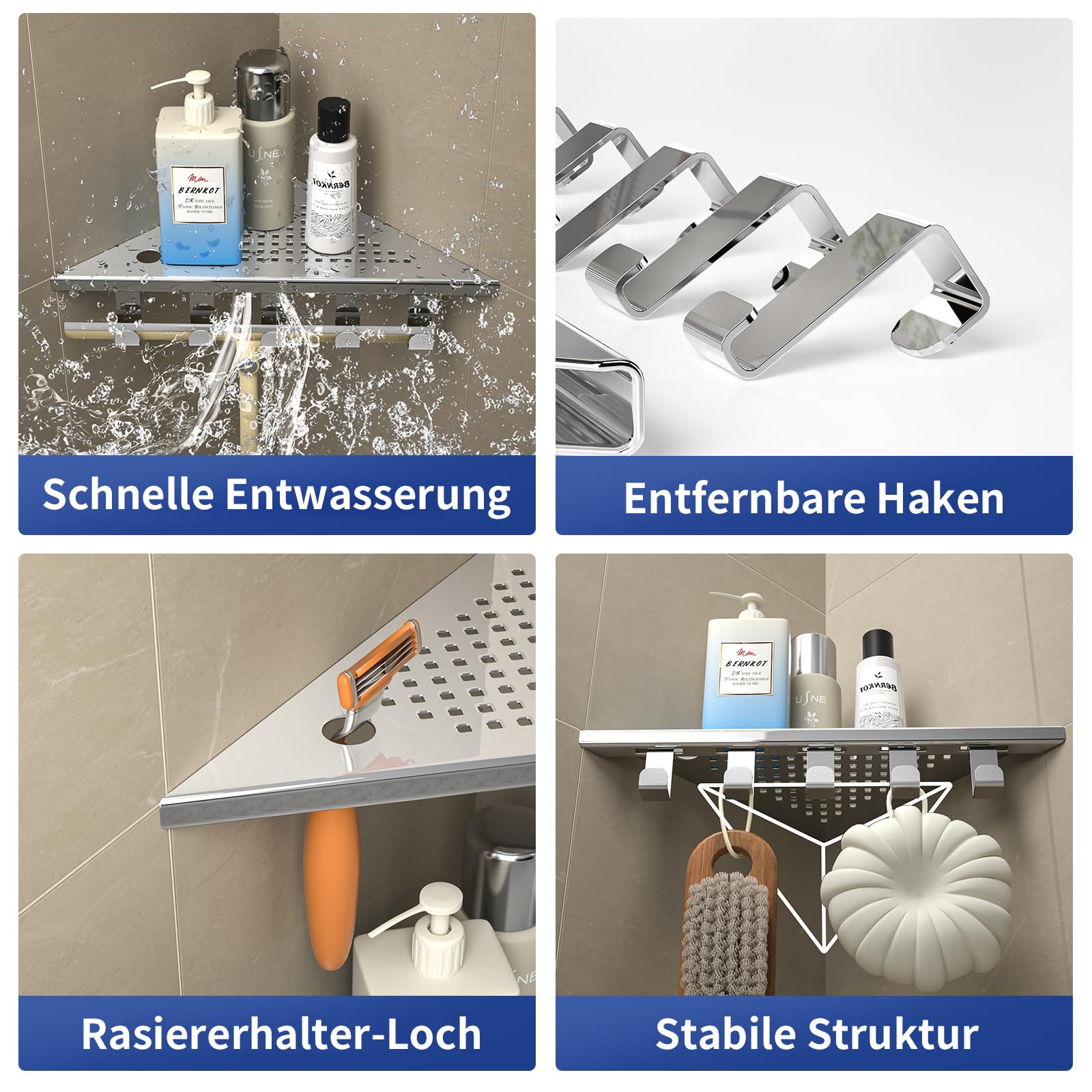 Eck-Duschregal aus 304-Edelstahl, 25,4 cm Eckregal für die Dusche | Duschablage Ecke für Badrenovierung, passend für geflieste Wände, poliert