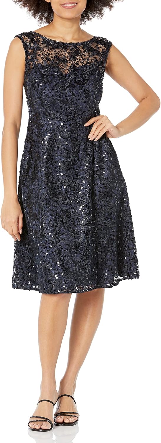 Adrianna Papell Womens Embroidered Midi Cocktail Dress