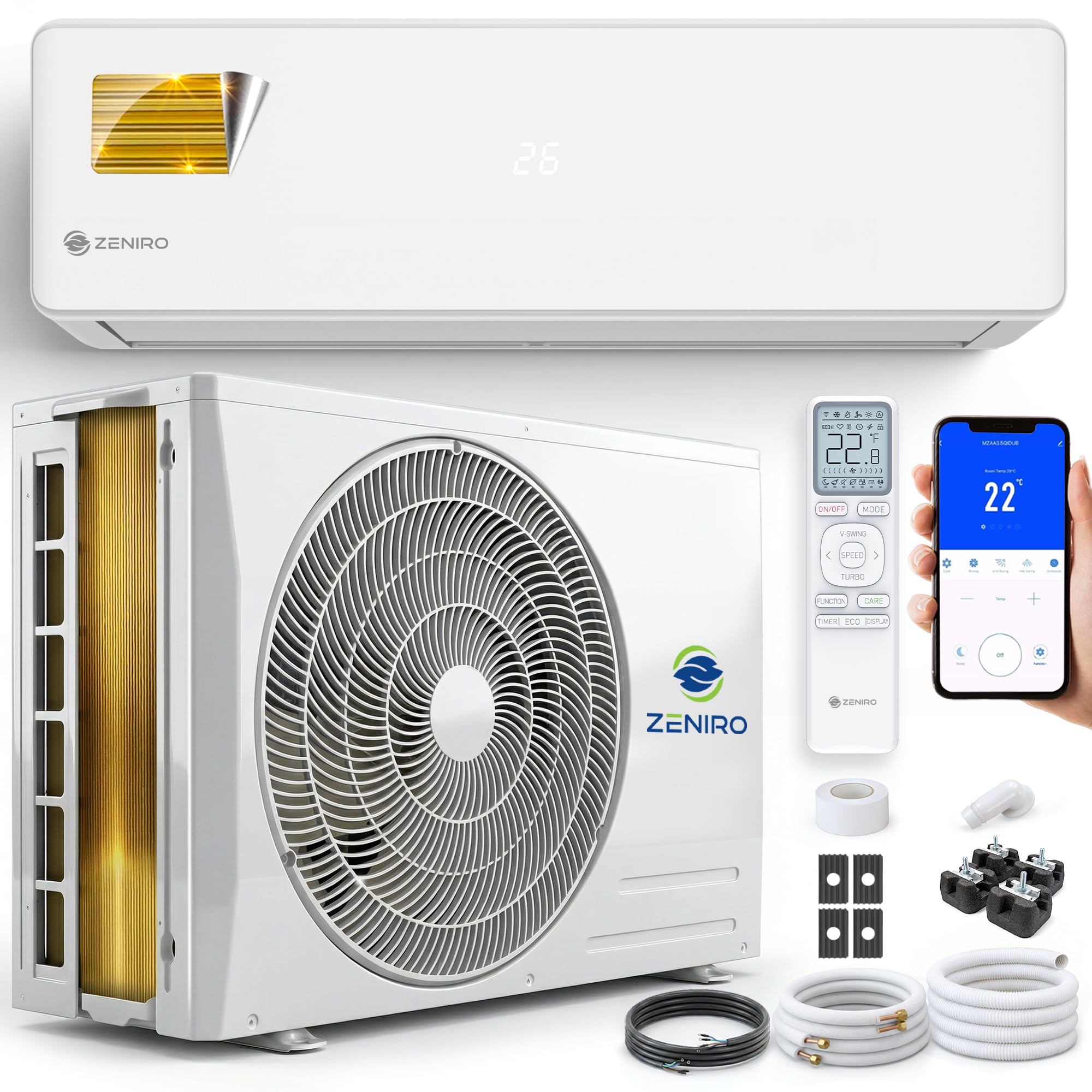 Set Condizionatore 18000 btu Split Climatizzatore Pompa di Calore Inverter - 5,2kW A++ WiFi/App 4D AirFlow Autopulizia Kit Montaggio Precaricato R32 Air Conditioner