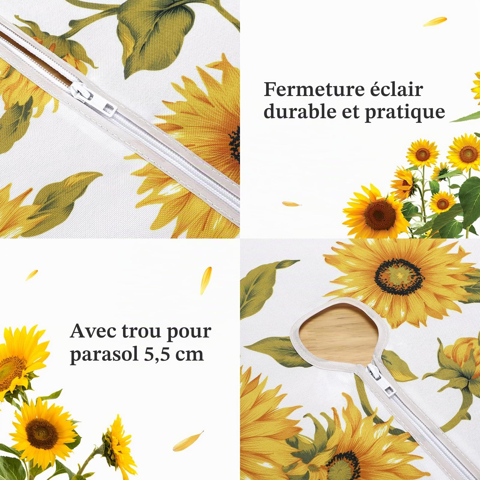 Qucover Nappe ronde de jardin, avec œillet pour parasol et fermeture éclair, résistante aux taches, facile à nettoyer, 178 cm, pour table de jardin, barbecue, réunions de famille, fêtes
