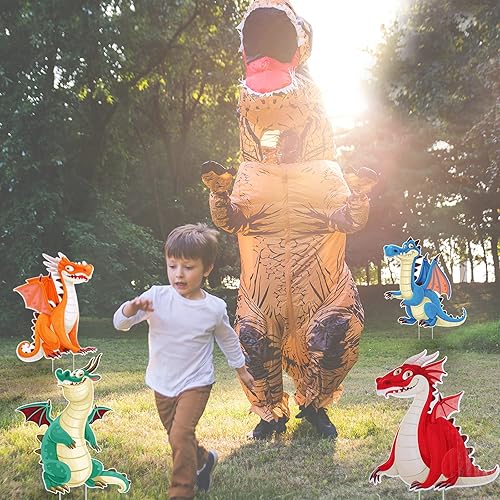 Miniatura 7 de 4 piezas de decoración de fiesta de dragón de dinosaurio, letrero de cumpleaños para patio, decoración de jardín al aire libre, suministros de