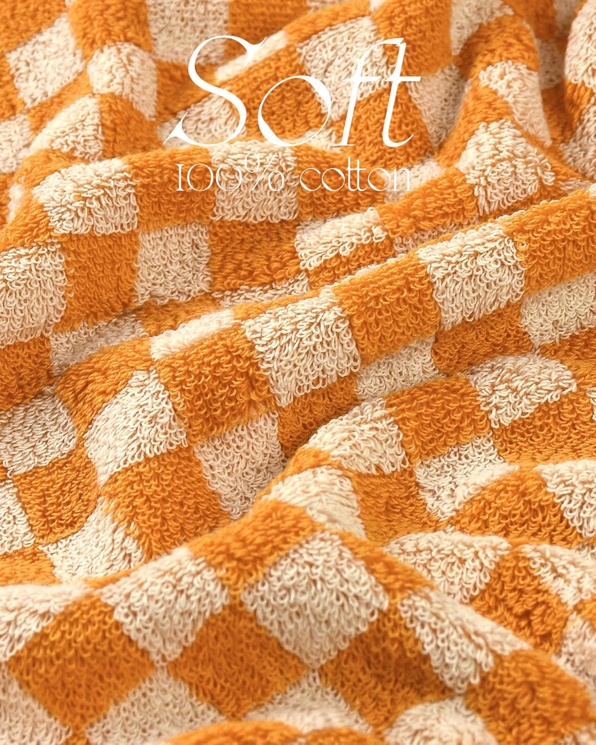Jacquotha Cute Bathroom Towel Sets, 4 Hand Towels and 2 Bath Towels for Bathroom and Guest Room, 100% Cotton Towels Set, Orange Checkered