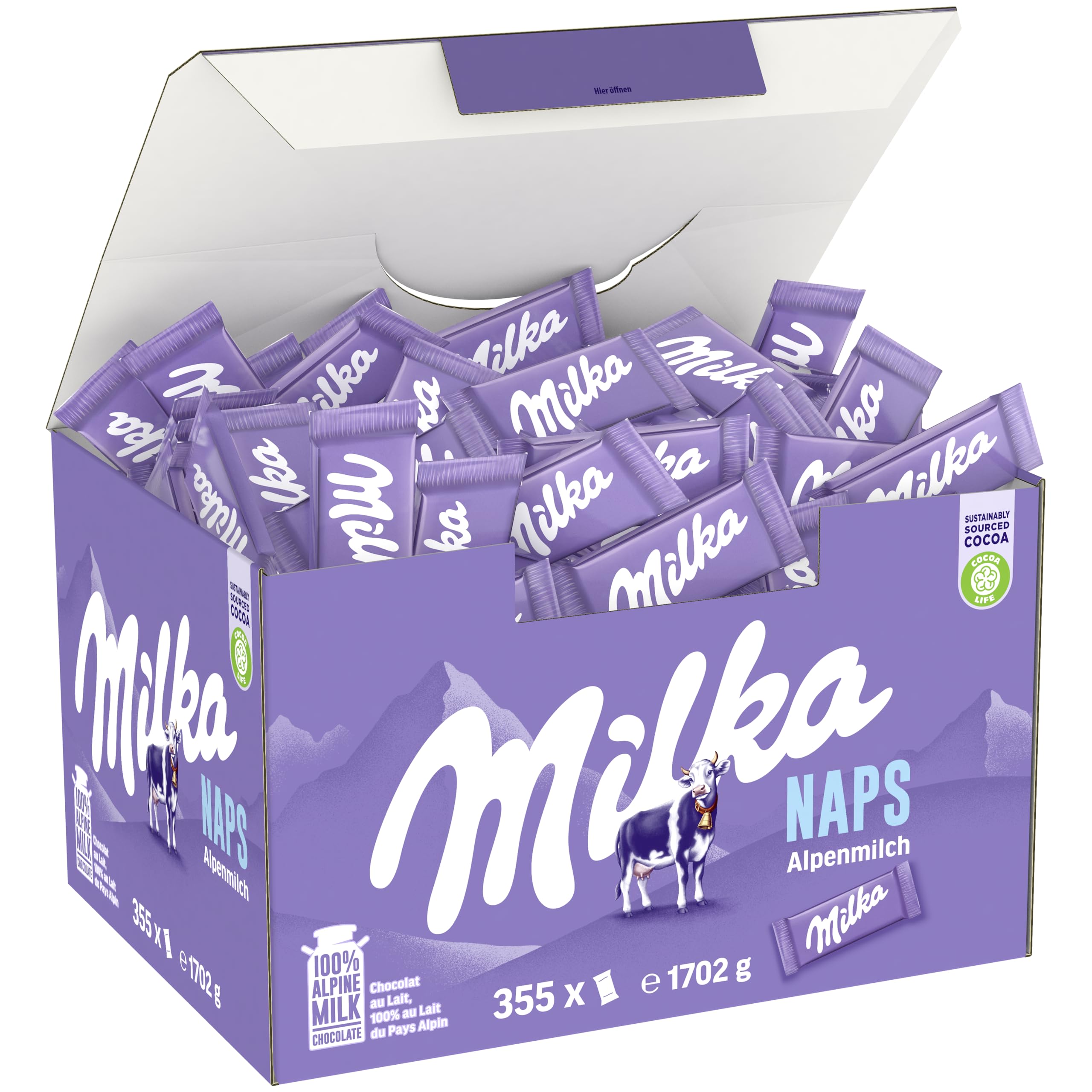 Milka Naps Mini Chocolatinas Individuales de Chocolate con Leche de los Alpes, Caja con 355 Ud, 1,7kg