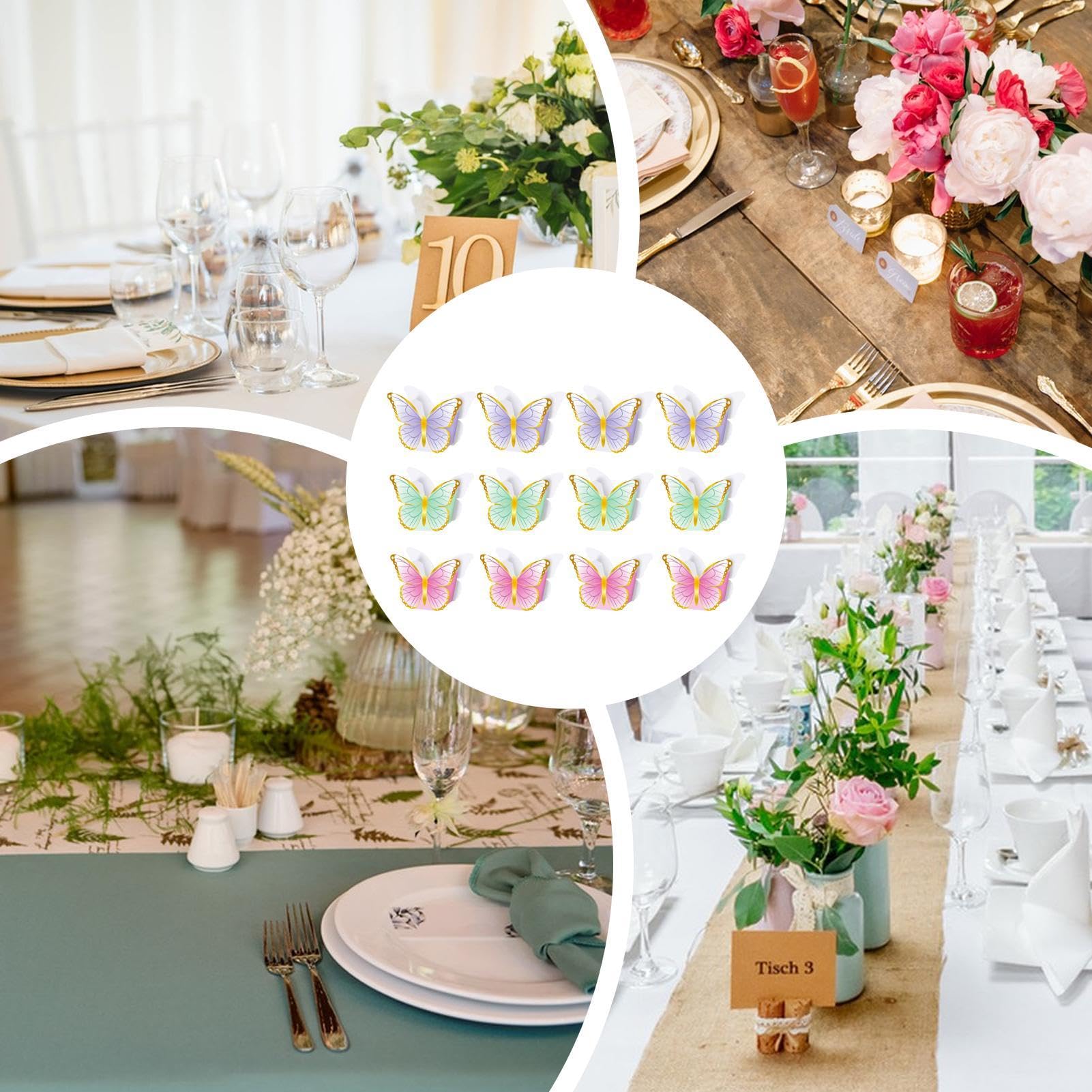 Jomewory Decorazioni da tavola con farfalle, Decorazioni per feste a tema farfalle,Centrotavola a farfalla 12 pezzi Decorazioni per feste a farfalla - Forniture per feste di compleanno con farfalle