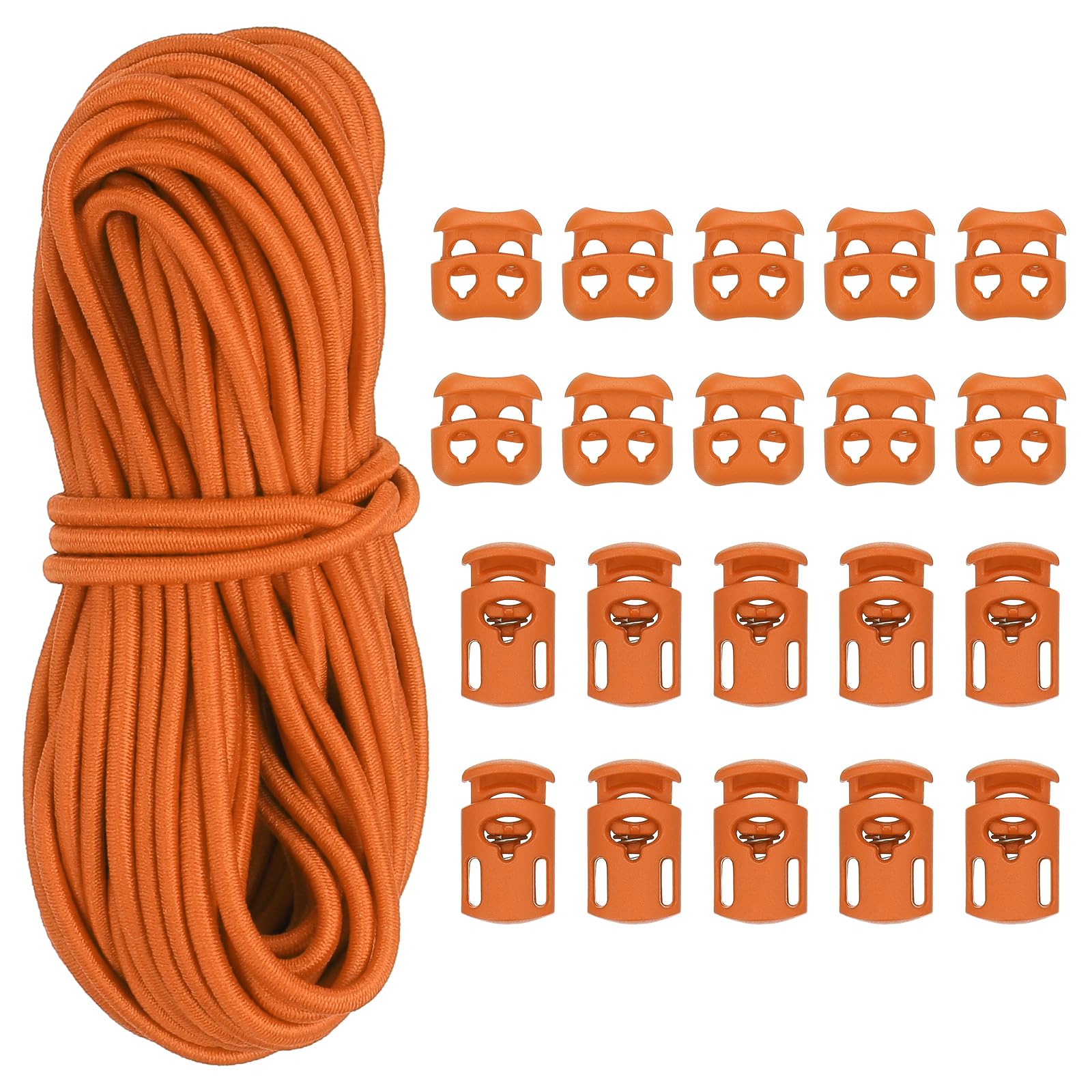 PATIKIL 16 Yard Elastic Bungee Cord & 10pcs Single Hole Cord Lock & 10pcs Double Hole Spring Toggle Stopper for Paracord Drawstring Shoelace Clothing Backpack Bags