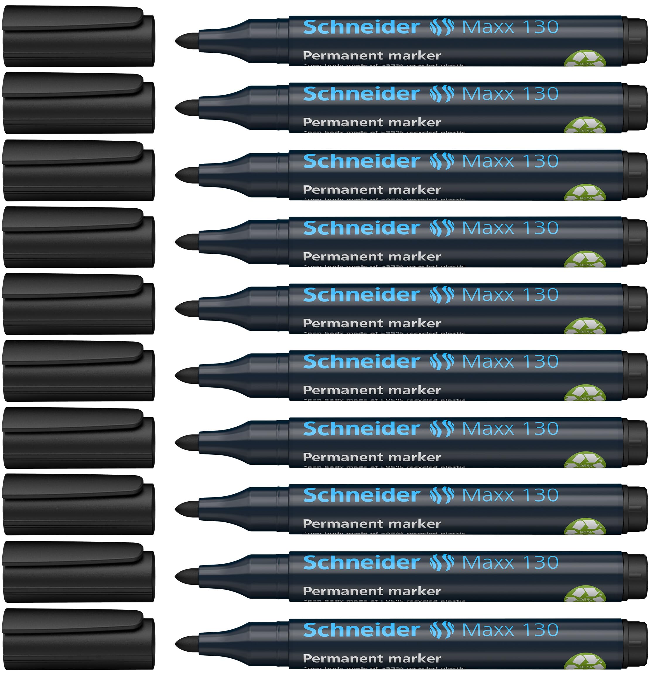 Schneider Maxx 130 Permanent-Marker mit Rundspitze (Strichstärke: 1-3 mm, nachfüllbar) 10er Packung schwarz