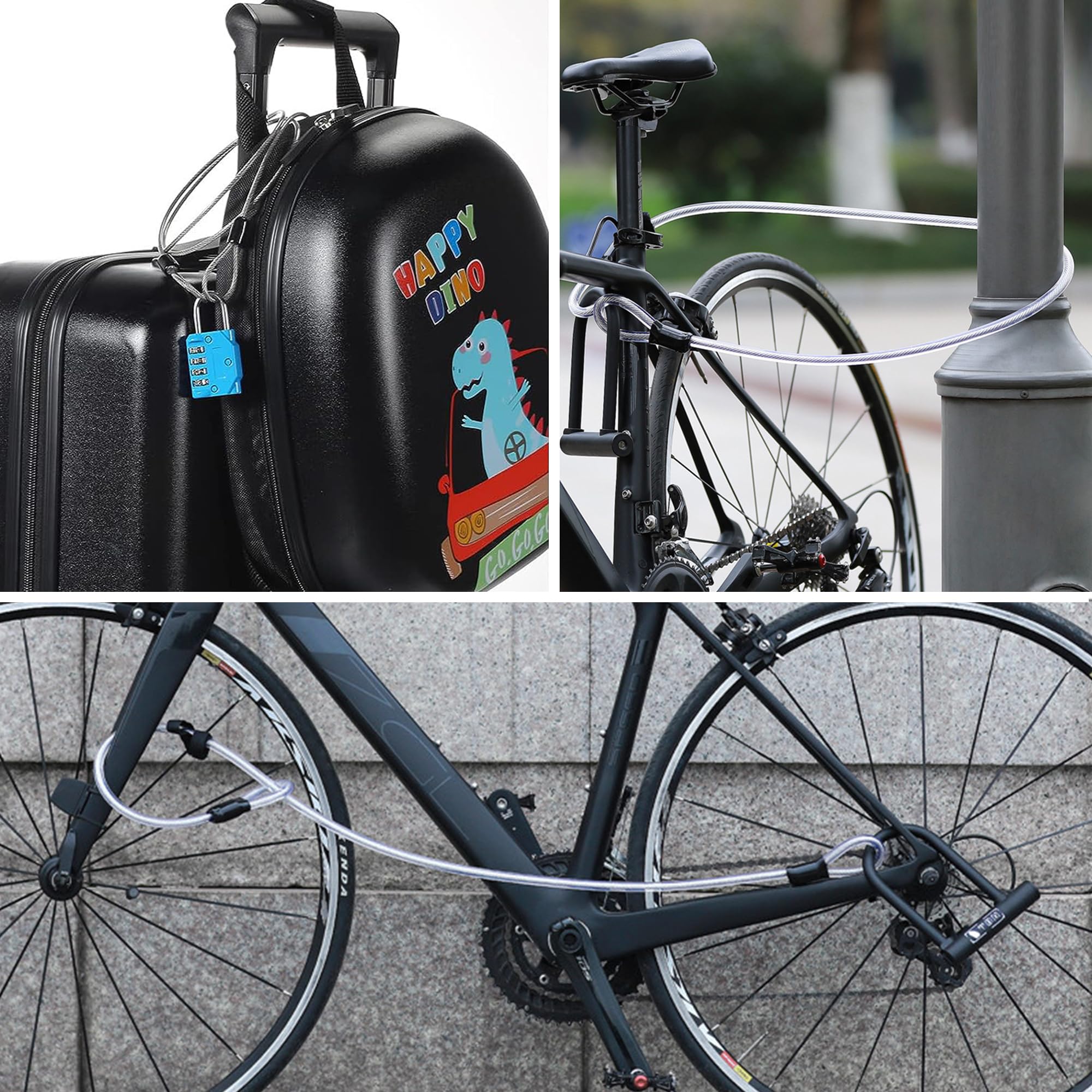 Garden Mile® - Extensor De Cable De Acero Trenzado De Doble Bucle Flexible Para Uso General De Seguridad Con Candados En Forma De U Para Bicicleta