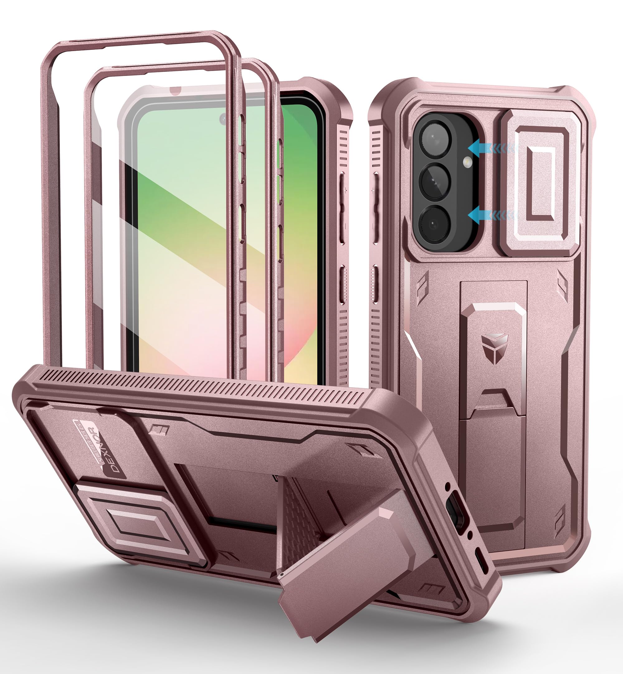Dexnor for Samsung Galaxy A56-5G Case, [2 Front Frame] [Built-in Magnetic Slide Camera Cover & Kickstand] Heavy Duty Protection Shockproof Phone Case