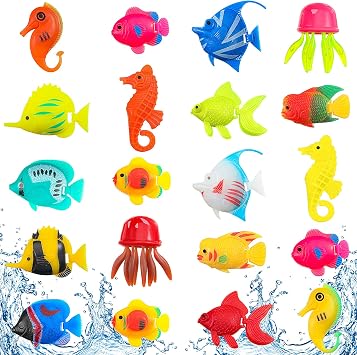 Weewooday 20 Pcs Artificial Moving Fishes Plastic Floating Lifelike Fish Tank Ornament Aquarium DecorationsJellyfish and Seahorses