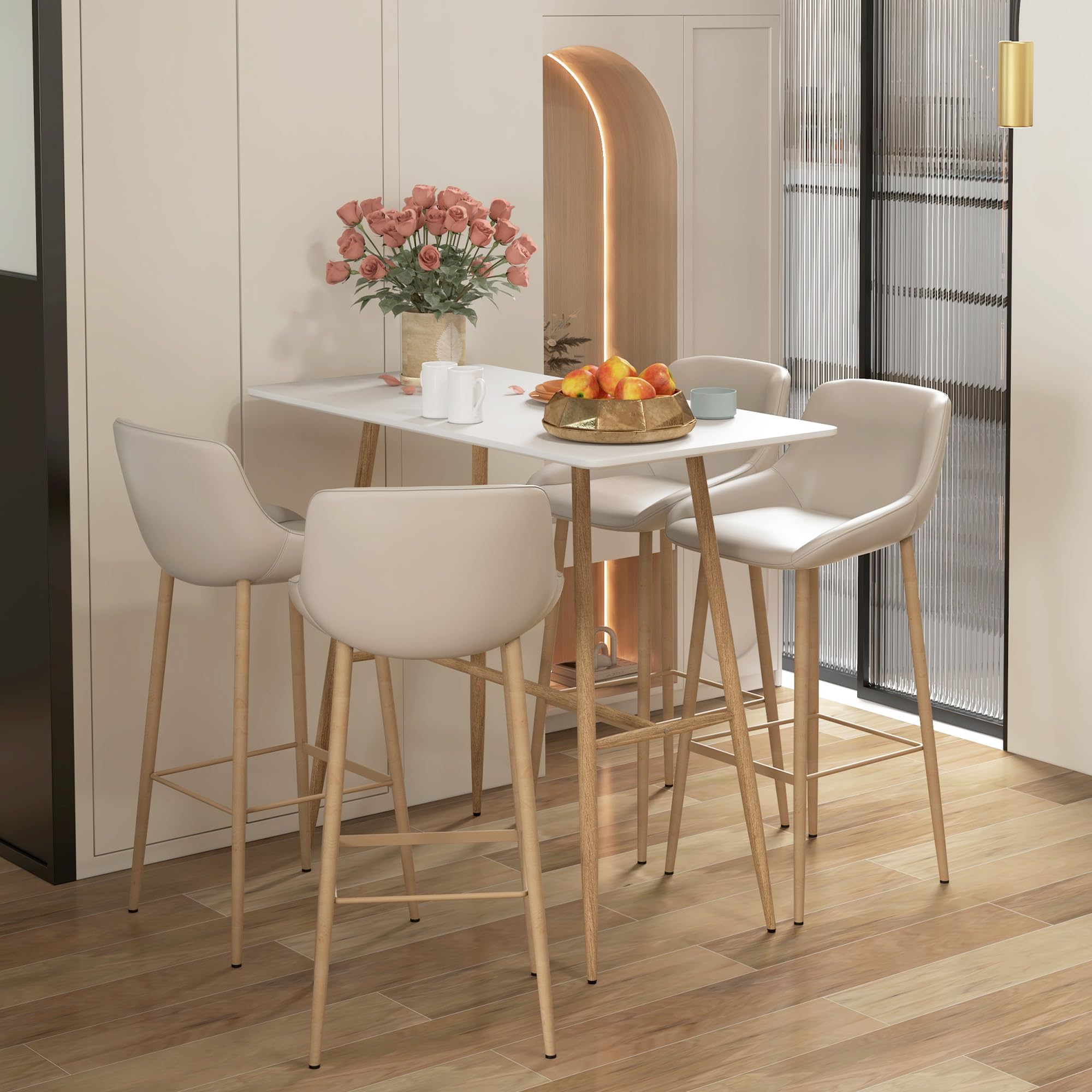 HOMCOM Table de Bar rectangulaire pour 4 Personnes, Table Haute avec Pieds en Acier Effet Bois, Table Bistro Facile à Monter, pour Bar à Domicile, Salle à Manger, 118 x 58 x 98 cm, Blanc