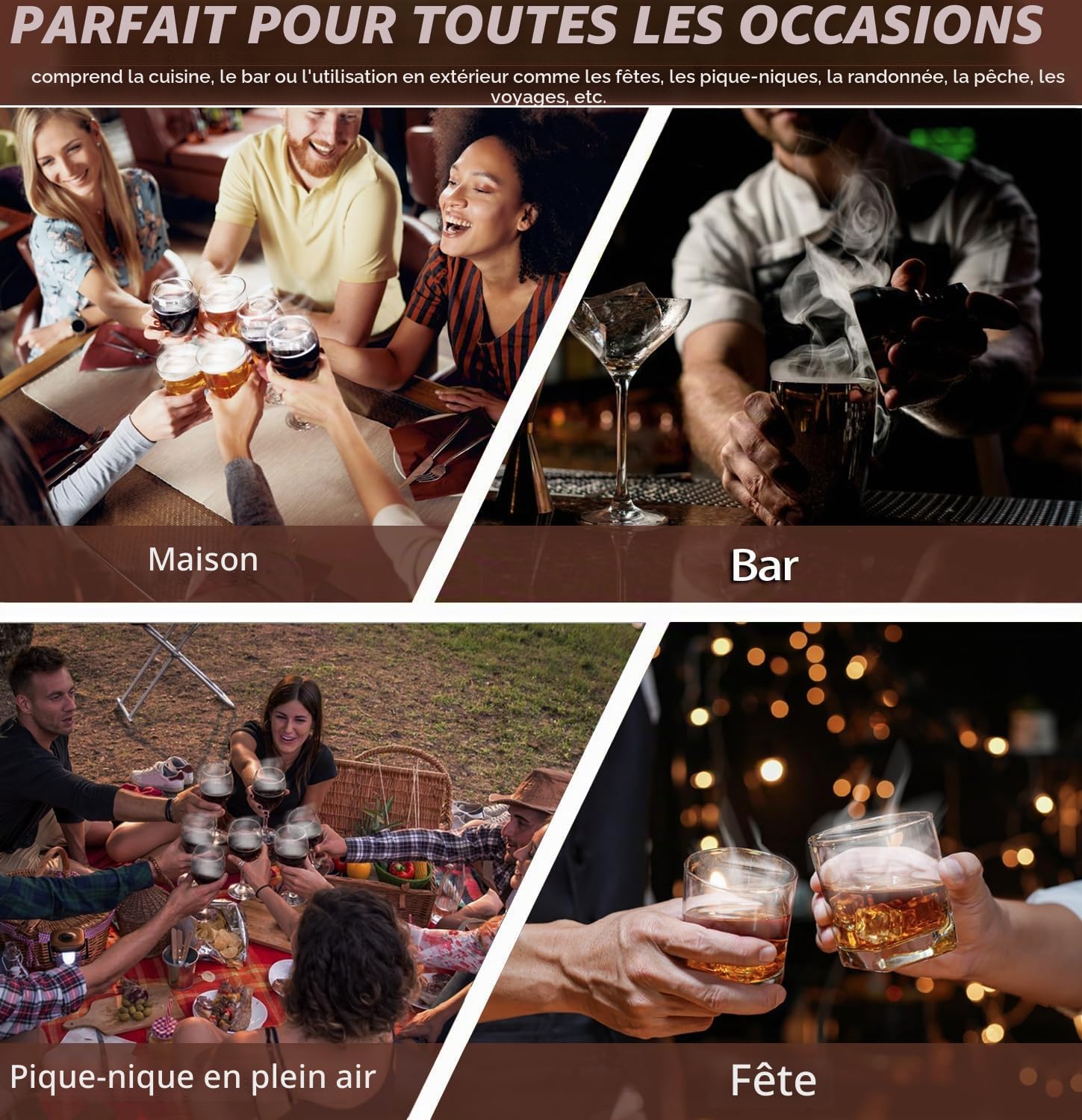 Kit de Fumeur de Whisky Electrique Portable - Kit de Fumée de Cocktail Multifonctionnel Rechargeable avec 6 Puces de Bois (sans Butane) - Briquet Intégré