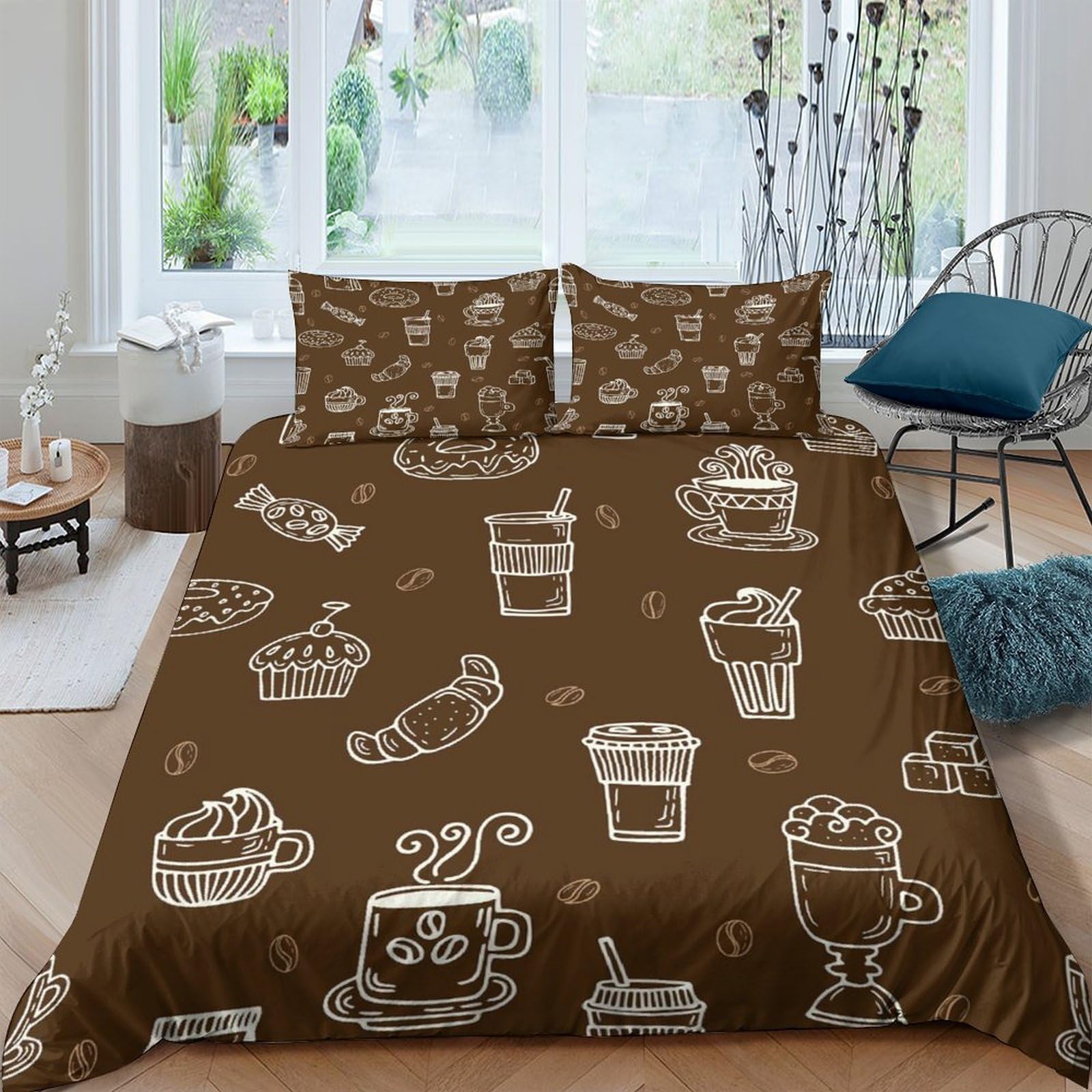Ctjqhvkz Style-3 3D Printed Coffee Cup Fitted Sheet Microfiber Brown Dessert Bed Cover For Bedroom Guest Room Anti-Slip Easy Care Single（135X200cm）